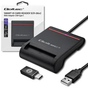 Čitalnik pametnih identifikacijskih kartic Qoltec SCR-0642 | USB 2.0 + USB-C adapter