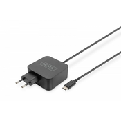 Digitus omrežni polnilnik napajanje 1x usb-c pd 3.0 max. 65W integriran kabel 1,2 m črn