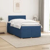 Vidaxl Postelja boxspring z vzmetnico Modra 120 x 200 cm Blago