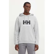 Pamucna dukserica Helly Hansen HH LOGO za muškarce, boja: siva, s kapuljacom, s tiskom, 30394