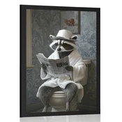 Plakat rakun s časopisom na stranišču - 20x30 silver