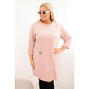 Kesi Włoski Plus Size womens dress butter with pocket and 3/4 sleeve powder pink
