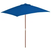 Vrtni suncobran s drvenim stupom 150 x 200 cm plavi