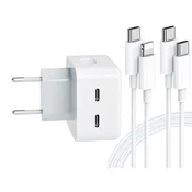 Komplet polnilnika 40W z dvema priključkoma USB-C PD 3.0 za iPhone 15pro, 15 ProMax, 14, 13, 12 pro max, 1 podatkovni kabel CC, 1 priključek Lightning USB-C (2 m)
