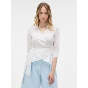 Bela ženska bluza z zavihanim potiskom in 3/4 rokavi