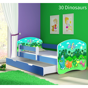 Dječji krevet ACMA s motivom, bočna plava + ladica 180x80 cm 30-dinosaurs