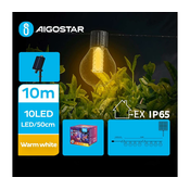 Aigostar - LED Solarni dekorativni lanac 10xLED/8 funkcija 10,5m IP65 topla bijela