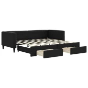 Dnevni krevet na razvlacenje s ladicama crni 90x190 cm tkanina