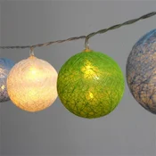 Iris sferična 6 cm/šareno tkani/1,5 m/zelena-plava-bijela/10 kom. LED/USB lančane svjetiljke, svjetlosna dekoracija 104-15