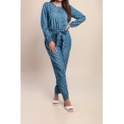Denim kombinezon s potiskom pik, moder