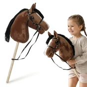 Mamabrum Konj na Palici Rjave Barve s Plišasto Glavo za Otroke - Hobby Horse 68 cm, Nastavljiva Uzda, Snemljive Vajeti, Dolga Griva