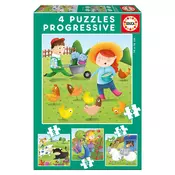 Otroške puzzle Živali na kmetiji Educa progresivne 6-9-12-16 delčkov