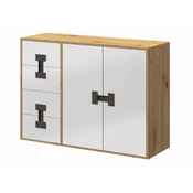 Komoda Akron N102 Craft hrast, Sjajno bijela, Sa ladicama i vratima, 86x117x40cm