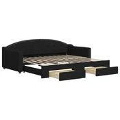 Vidaxl Izvlečna dnevna postelja s predali črna 90x200 cm blago