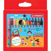 STABILO Tippy Wax voštane bojice, zaobljena vrhica, 12 boja, 2812