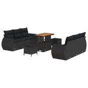 9-dijelni Vrtni Sofić s Jastučićima Crni Poly Rattan Akacija 3-dijelni Vrtni Dining Set s Jastučićima Crni Poly Rattan Akacija