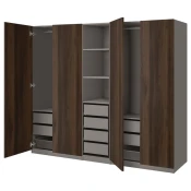 PAX / STORKLINTA Kombinacija garderobera, tamnosiva/tamnosmeda im. bajcovane hrastovine, 250x58x201 cm