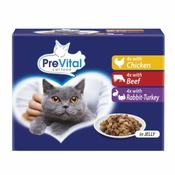 PreVital Cat vrečke piščanec/govedina/kunec-puran v želeju 12 x 100 g