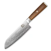 Santoku nož COCOBOLO JUICE WHITE DAMASCUS 18 cm, rjava, Dellinger