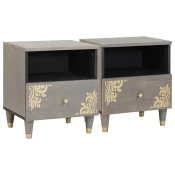 vidaXL Nočna omarica 2 pcs Siva 40 x 33 x 46 cm trden mangov les