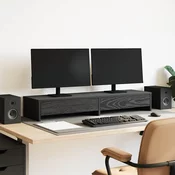 vidaXL Stalak za monitor s ladicama Crni hrast 100x27x15 cm Konstruirano drvo