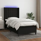 Greatstore Box spring postelja z vzmetnico LED črna 90x190 cm blago