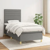 Greatstore Box spring postelja z vzmetnico temno siva 90x190 cm blago