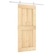 Vidaxl Drsna vrata Naravna in bela 90 x 210 cm Masiven borov les