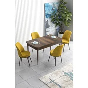 Hanah Home trpezarijski set Han, sto na razvlacenje i 4 stolice, ploca u dekoru drveta Baroque, senf žuta tkanina Jerry