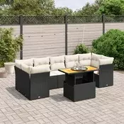 8-dijelni set vrtnih sofa od poliratana s jastucima crni Crna 100 x 55 x 73 cm