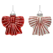 Dekordom dekoracija - hanging bow glass 8.7cm 123938 - red/white - kmg ( 045664 )