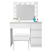 Aga toaletna mizica z ogledalom, razsvetljavo in el.predal + stolček Matte White