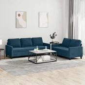 2-dijelni set sofa s jastucima plavi baršunasti