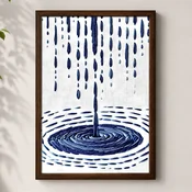 WallXpert uramljena MDF slika 3752KACT-041, plave kapi kiše i krugovi na vodi u stilu veza, 37 x 52 cm