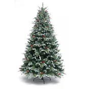 shumee Božično drevo Premium StarryLights, prekrito s snegom, s storži in jerebikami, 210 cm x 100 cm - razkošno, gosto in čudovito praznično