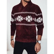 Sweter męski w śnieżynki bordowy Dstreet