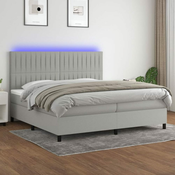 Greatstore Box spring postelja z vzmetnico LED sv. siva 200x200 cm blago