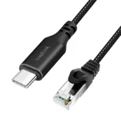 Logilink USB 3.2 Type-C Ethernet kabel, C/M RJ45/M, 1 Gbps, aktivni, crni/sivi, 1 m