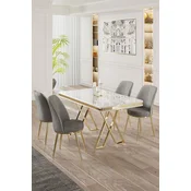 Hanah Home Set Trpezarijski sto i 4 stolice, Sivo-beli