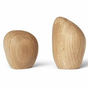 ferm LIVING Set solnice in poprnice CAIRN, set 2 kosov, temno rjava, les, čvrsto LIVING