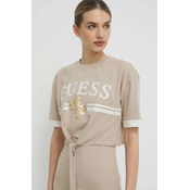 Pamučna majica Guess za žene, boja: bež