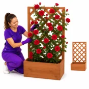 Vidaxl Vrtno cvetlično korito z mrežo oranžno 50x25x90 cm les jelke