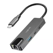 Logilink USB 3.2 Gen 1 hub, 3 priključka, s 2,5G Gigabit Ethernet adapterom, svemirska siva