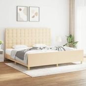 Greatstore Posteljni okvir z vzglavjem krem 200x200 cm blago