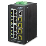 PLANET IP30 Industrial 16* 10/100/1000TP + 4* 100/1000F SFP Full Managed Ethernet Switch (-40 to 75 degree C, 2*DI, 2*DO), ERPS Ring, 1588 (IGS-20040MT)