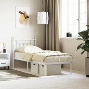 Greatstore Kovinski posteljni okvir z vzglavjem bel 75x190 cm