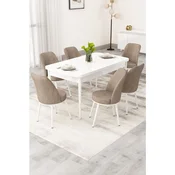Hanah Home trpezarijski set Rax, sto na razvlacenje i 6 stolica, bela ploca, kapucino tkanina Babyface
