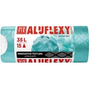 Vrečke za smeti, zložljive, LDPE, parfumirane, 35 l, 15 kosov, 53x53 cm, 20 µ, ALUFIX Aluflexy, turkizne, 15 kosov