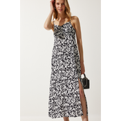 Happiness Istanbul Womens Black and White Strap Patterned Viscose Dress