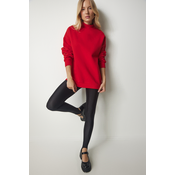 Happiness Istanbul Womens Red Stand-Up Collar Basic Shark Sweatshirt